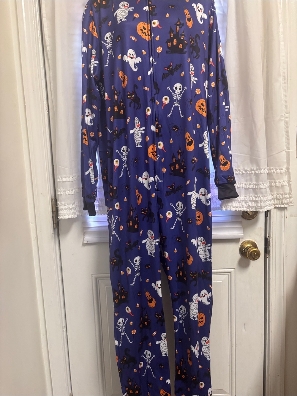 Halloween One-Piece Pajamas – Purple Ghost & Pumpkin Print